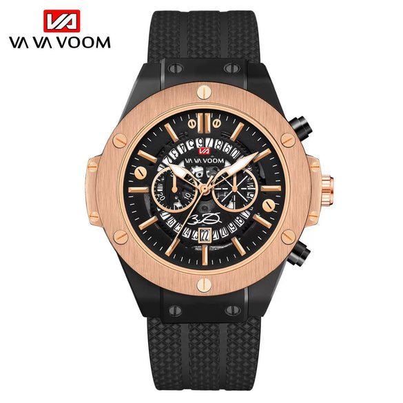 Hollow Calendar Sports Watch For Men Waterproof Silicone Strap Alloy Case Mineral Strengthened Glass Mirror Stainless Steel Clasp Round Dial