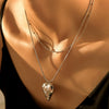 Hollow Check Love Pendant Stainless Steel Necklace With 18K Real Gold Plated Electroplating For Women Geometric Styling