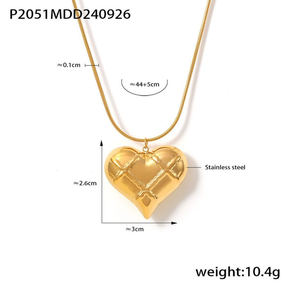 Hollow Check Love Pendant Stainless Steel Necklace With 18K Real Gold Plated Electroplating For Women Geometric Styling