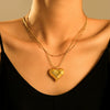 Hollow Check Love Pendant Stainless Steel Necklace With 18K Real Gold Plated Electroplating For Women Geometric Styling