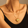 Hollow Check Love Pendant Stainless Steel Necklace With 18K Real Gold Plated Electroplating For Women Geometric Styling