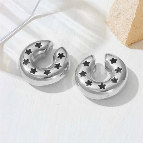 Hollow Ear Clip Titanium Steel Geometric Cartoon Style Vacuum Electroplated In Furnace