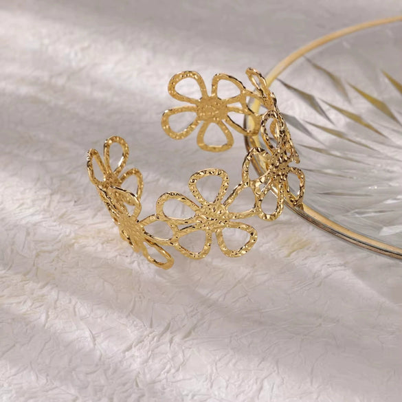 Hollow Flower Exaggerated Opening Bracelet Iron Electroplating Minimalist Style