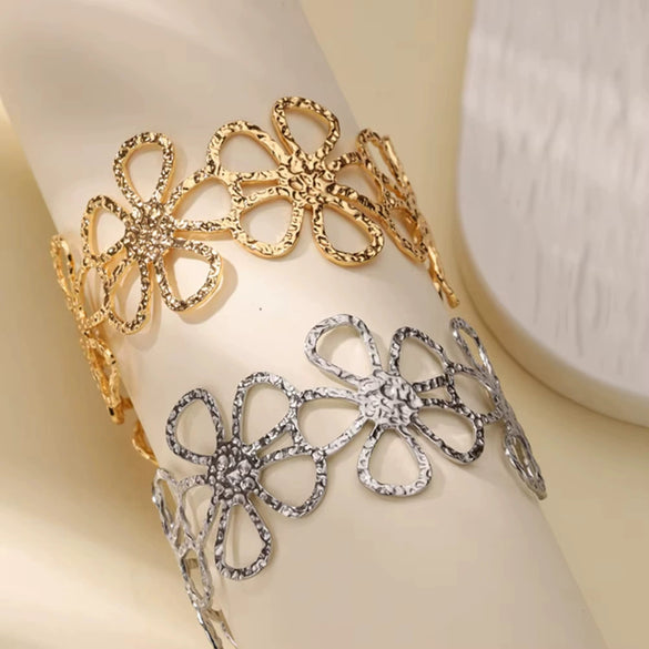 Hollow Flower Exaggerated Opening Bracelet Iron Electroplating Minimalist Style