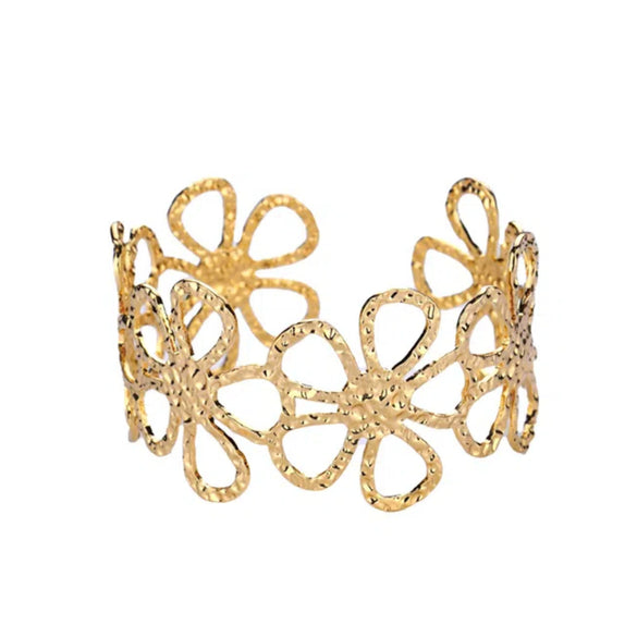 Hollow Flower Exaggerated Opening Bracelet Iron Electroplating Minimalist Style