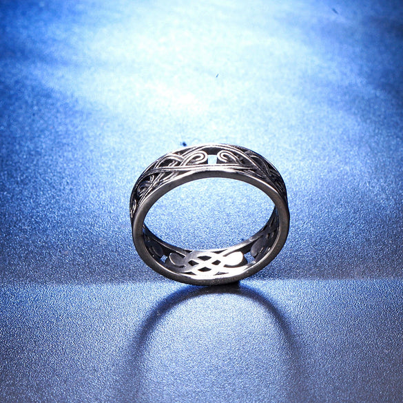 Hollow Geometric Pattern Stainless Steel Ring With Oiled Finish For Men And Women