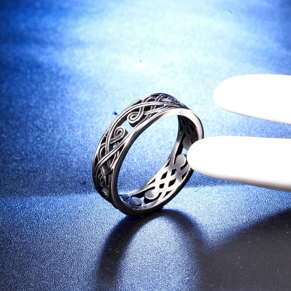 Hollow Geometric Pattern Stainless Steel Ring With Oiled Finish For Men And Women