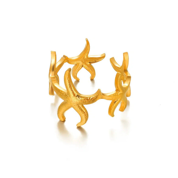 Hollow Geometric Stainless Steel Flower Ring 18K Gold Plated