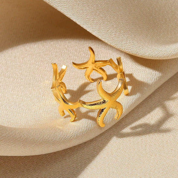 Hollow Geometric Stainless Steel Flower Ring 18K Gold Plated