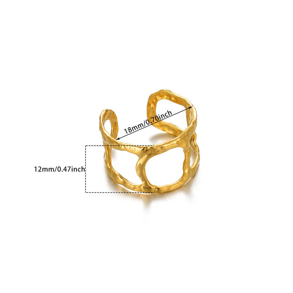 Hollow Geometric Stainless Steel Flower Ring 18K Gold Plated