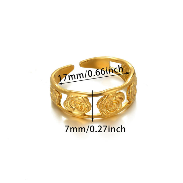 Hollow Geometric Stainless Steel Flower Ring 18K Gold Plated
