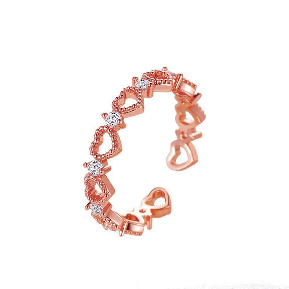 Hollow Heart Opening Ring For Children Copper With Diamond Design