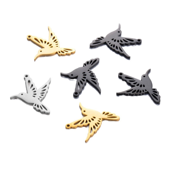 Hollow Hummingbird Stainless Steel Animal Pendant Doublesided Polished Electroplated Diy Jewelry Accessories