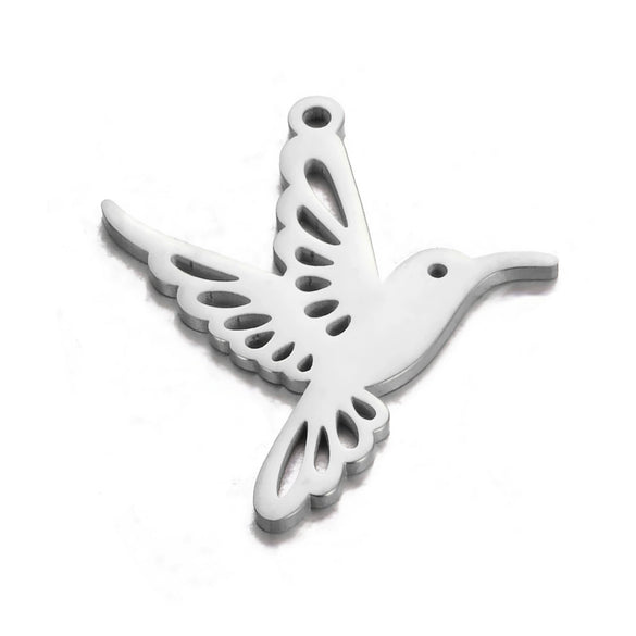 Hollow Hummingbird Stainless Steel Animal Pendant Doublesided Polished Electroplated Diy Jewelry Accessories