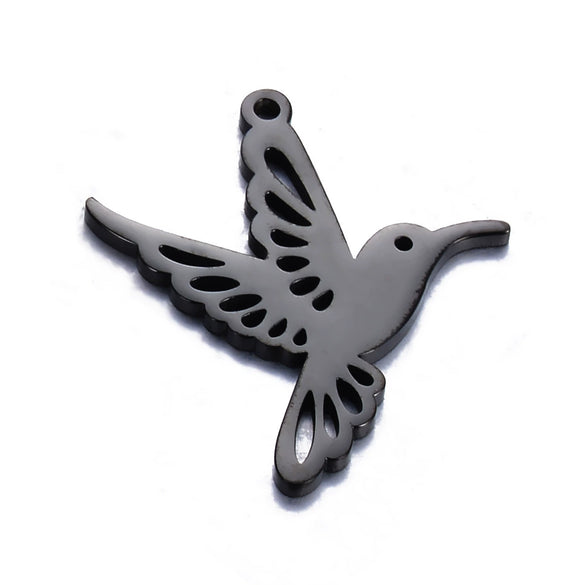 Hollow Hummingbird Stainless Steel Animal Pendant Doublesided Polished Electroplated Diy Jewelry Accessories