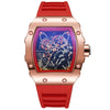 Hollow Imitation Mechanical Fashion Sports Student Silicone Quartz Watch For Women With Barrel Shaped Dial And Alloy Case