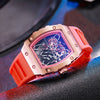 Hollow Imitation Mechanical Fashion Sports Student Silicone Quartz Watch For Women With Barrel Shaped Dial And Alloy Case