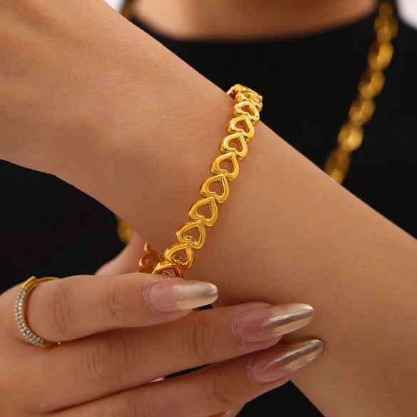 Hollow Love Stitching Bracelet Titanium Steel Pvd Plated 18K Real Gold Electroplated