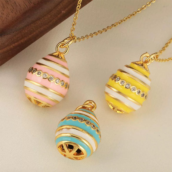 Hollow Oil Drop Zircon Egg Pendant Hip Hop Jewelry Copper 18K Gold Plated Clavicle Chain With Geometric Design