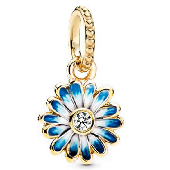 Hollow Pink Beaded Daisy Pendant Metal Jewelry Accessories With Electroplating And Totem Pattern For Female Diy Bracelet