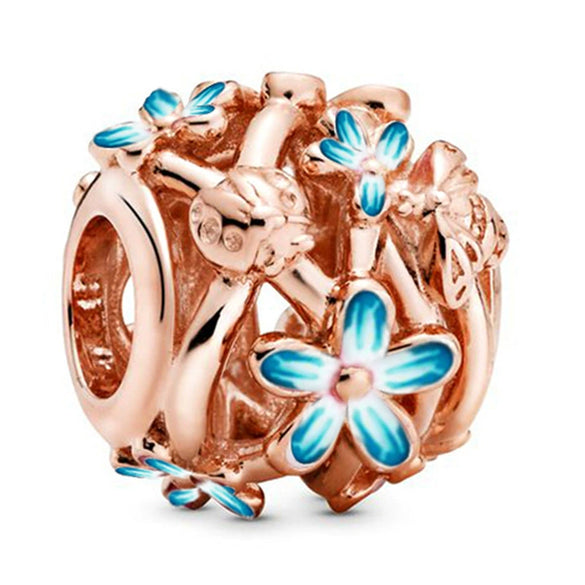 Hollow Pink Beaded Daisy Pendant Metal Jewelry Accessories With Electroplating And Totem Pattern For Female Diy Bracelet