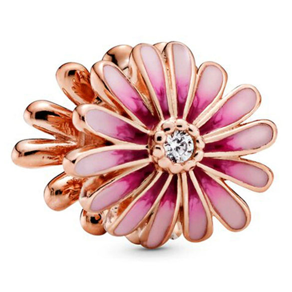 Hollow Pink Beaded Daisy Pendant Metal Jewelry Accessories With Electroplating And Totem Pattern For Female Diy Bracelet