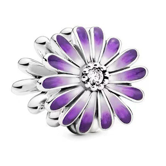 Hollow Pink Beaded Daisy Pendant Metal Jewelry Accessories With Electroplating And Totem Pattern For Female Diy Bracelet