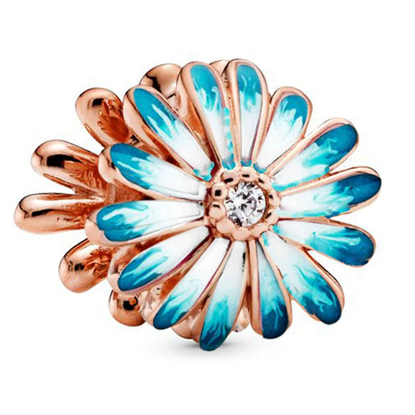Hollow Pink Beaded Daisy Pendant Metal Jewelry Accessories With Electroplating And Totem Pattern For Female Diy Bracelet