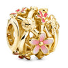 Hollow Pink Beaded Daisy Pendant Metal Jewelry Accessories With Electroplating And Totem Pattern For Female Diy Bracelet