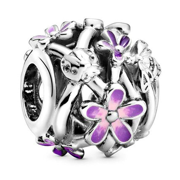 Hollow Pink Beaded Daisy Pendant Metal Jewelry Accessories With Electroplating And Totem Pattern For Female Diy Bracelet