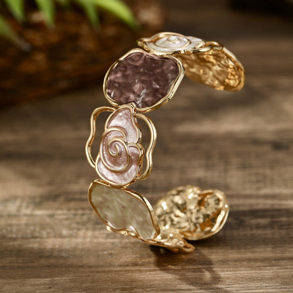 Hollow Rose Opening Ladies Bracelet With Color Painting Oil Metal Material And Original Design Style