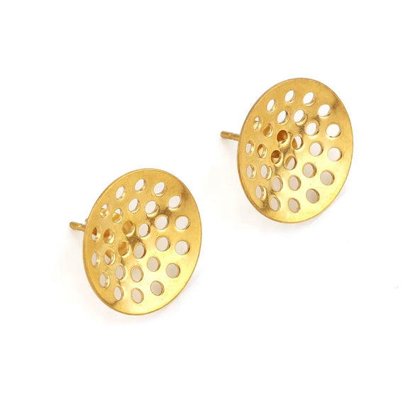 Hollow Round Ear Studs Handmade From Stainless Steel And Titanium Steel With Hirback Pattern And Electroplating Treatment