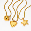 Hollow Stainless Steel Necklace With Electroplated Ball Love And Five Pointed Star Pendant On Snake Chain Heart Shaped And Geometric Pattern