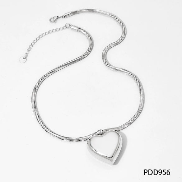 Hollow Stainless Steel Necklace With Electroplated Ball Love And Five Pointed Star Pendant On Snake Chain Heart Shaped And Geometric Pattern