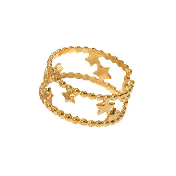 Hollow Star Titanium Steel And Stainless Steel Ring 18K Gold Plated With Electroplating For Women
