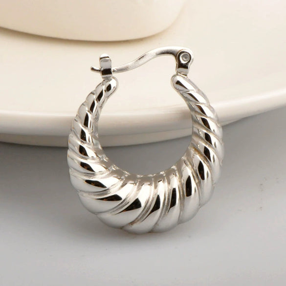 Hollow Titanium Steel Crescent Shape Geometric Electroplated Women's Earrings