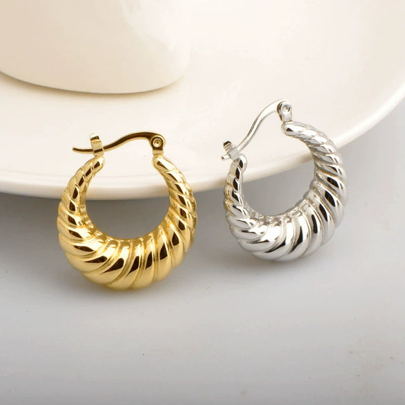 Hollow Titanium Steel Crescent Shape Geometric Electroplated Women's Earrings
