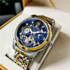 Hollowout Automatic Mechanical Men's Watch With Flywheel Waterproof Luminous Moon Phase Multifunction Fine Steel Strap Alloy Case Mineral Reinforced Glass Mirror Round Dial