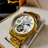 Hollowout Automatic Mechanical Men's Watch With Flywheel Waterproof Luminous Moon Phase Multifunction Fine Steel Strap Alloy Case Mineral Reinforced Glass Mirror Round Dial