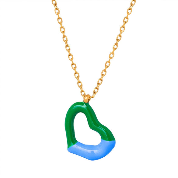 Hollowout Love Pendant Color Shaft Necklace In Titanium Steel With Electroplating For Women Geometric Pattern Bead Chain Hip Hop Style