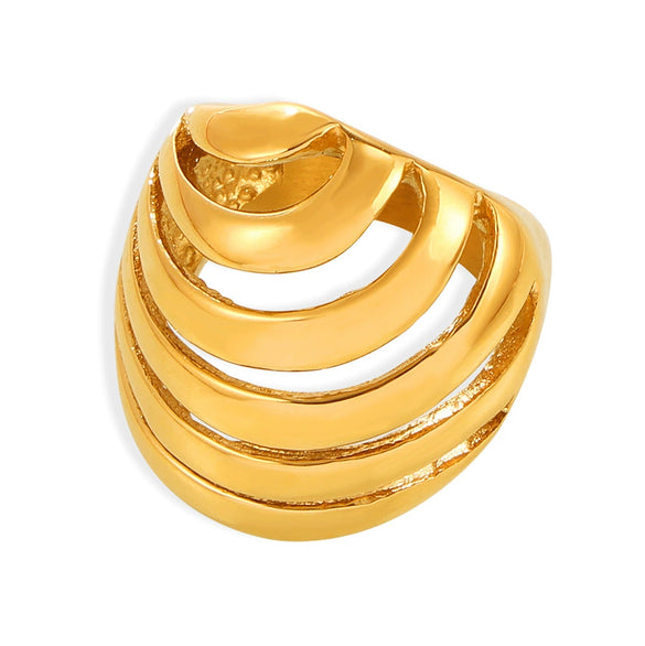 Hollowout Titanium Steel Ring With Geometric Design 18K Gold Plated For Women