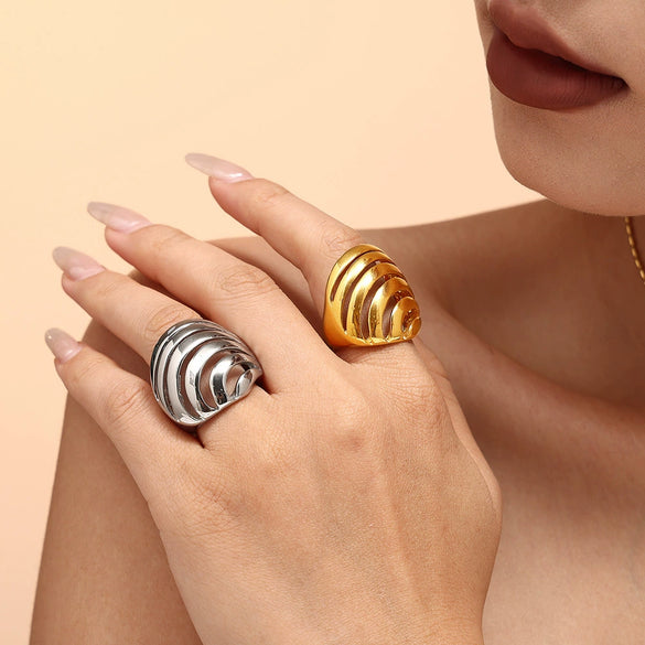 Hollowout Titanium Steel Ring With Geometric Design 18K Gold Plated For Women