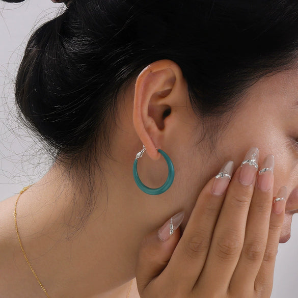 Hoop Earrings Copper Dripping Oil 925 Silver Needle Geometric Style