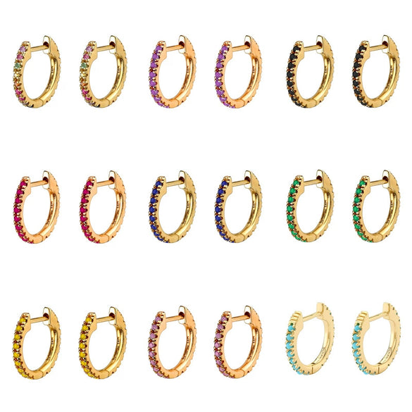 Hoop Earrings Copper Plated With Real Gold Geometric Zircon Inlay Jewelry For Women