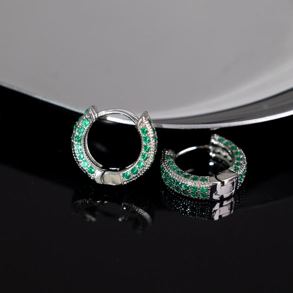 Hoop Earrings Copper With Zircon Inlay Geometric Style For Men And Women