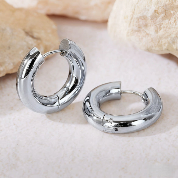 Hoop Earrings Titanium Steel Geometric Electroplating For Women Punk Style