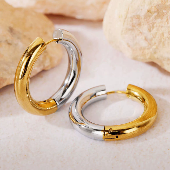 Hoop Earrings Titanium Steel Geometric Electroplating For Women Punk Style