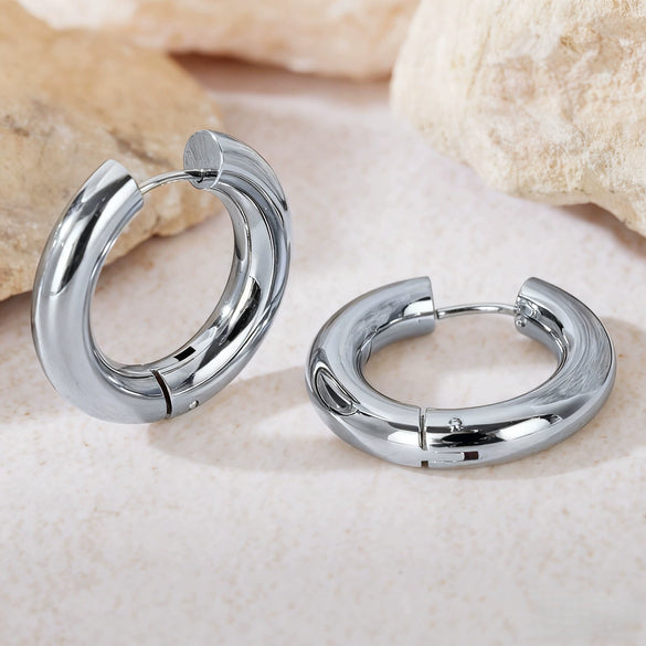Hoop Earrings Titanium Steel Geometric Electroplating For Women Punk Style