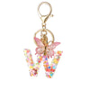 Hot Pink Sequins Resin Keychain With Butterfly Tassel And 26 Letters Jewelry Accessories For Girlfriend