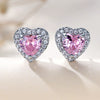 Hot Pink Zircon Heart Shaped Copper Earrings For Women In Ins Light Luxury Style